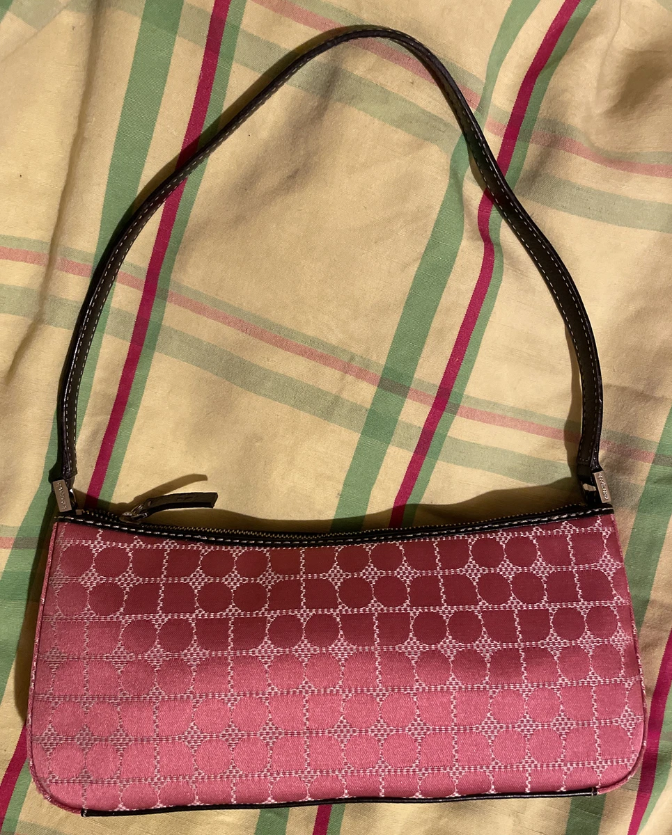 Vintage Kate Spade Pink Circle Print Canvas Mini Bag W/ Black