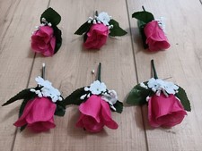 6pcs Hot Pink Rose Pin Boutonniere with pins Groom Best man Prom Wedding