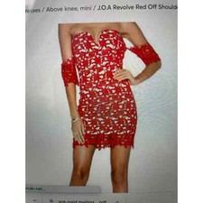 JOA RED LACE STRAPLESS SHEATH - COLD SHOULDER - Sz - L