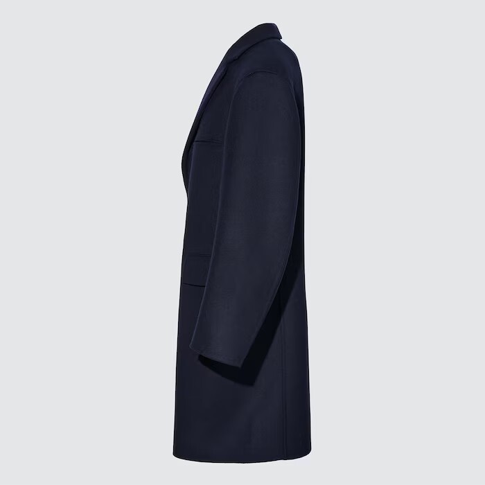 UNIQLO +J JIL SANDER Navy Blue Wool Blend Chesterfield Coat UNIQLO +J JIL SANDER Navy Blue Wool Blend Chesterfield Coat