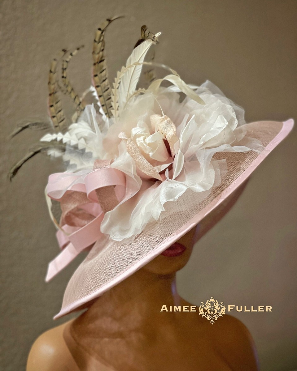 Feather and Tulle dusty rose vintage hat Pink Dusty Rose Kentucky Derby Hat Fascinator, Church  main image 2
