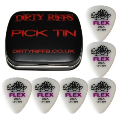 6 x Dunlop Tortex Flex Standard 1,14 mm Gitarren-Plektren Gitarrenplektren in einer Plektrum-Dose