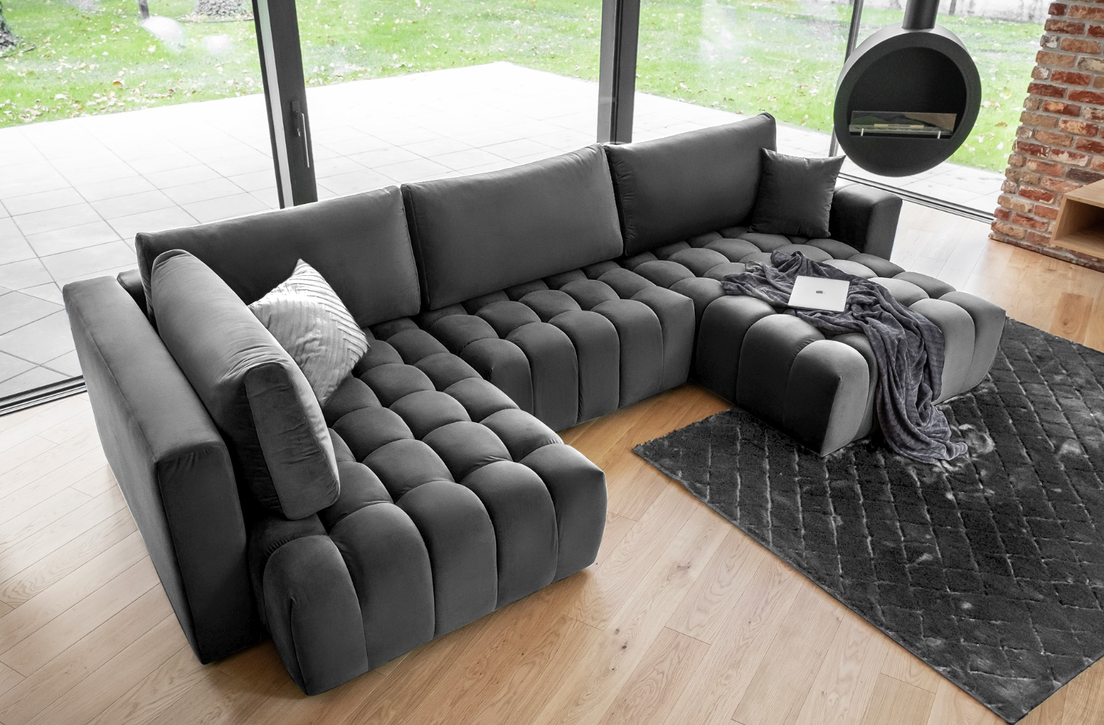 Ecksofa mit Schlaffunktion Bari Wohnlandschaft U-Form XXL Sofa Groß Gesteppt 23
