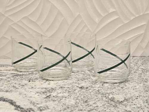 Vintage Georges Briard Crisa Green Swirls and White Stripes Set 4 8 oz. Glasses
