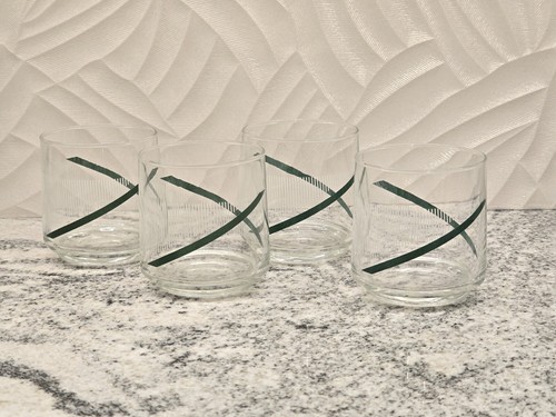 Vintage Georges Briard Crisa Green Swirls and White Stripes Set 4 8 oz. Glasses - Picture 1 of 6