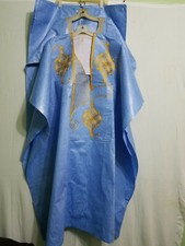 Men Grand Boubou Pant Suit With Hat African Brocade Light Blue Free Size