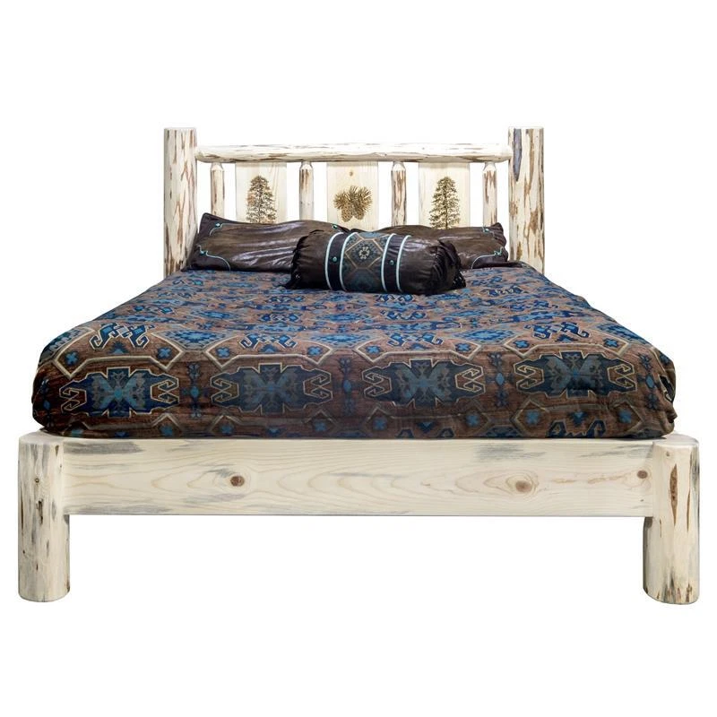 Cama con plataforma queen de madera Montana Woodworks con pino grabado en natural Foto 3 de 4