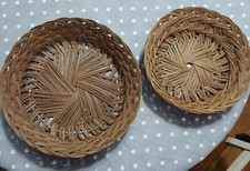 Lot of 2 Large 15" 12" Round Woven Wicker Baskets 3 1/2" Deep
