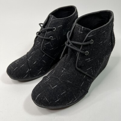 Toms Black Fabric 2-Eye Desert Boot Wedge Heel Women's 10