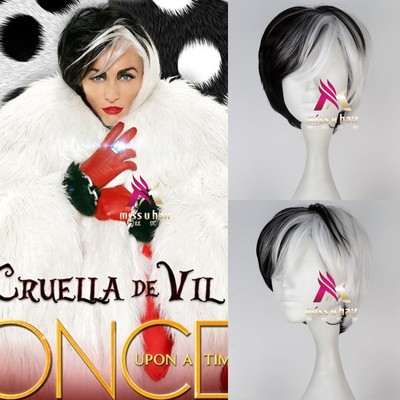 Hot Dalmatians Cruella Devil Short Straight Black And White Hair
