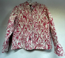 Coldwater Creek Appliqu Embroidered Mandarin Collar Blazer Jacket Size PM Red
