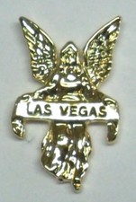 Gambling Las Vegas Script Guardian Angel Lapel Pin Gold Plate Made in USA NEW
