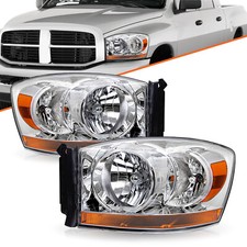 For 2006-2008 Dodge Ram 1500 2500 3500 Wchrome Bezel Headlights Assembly Lamps