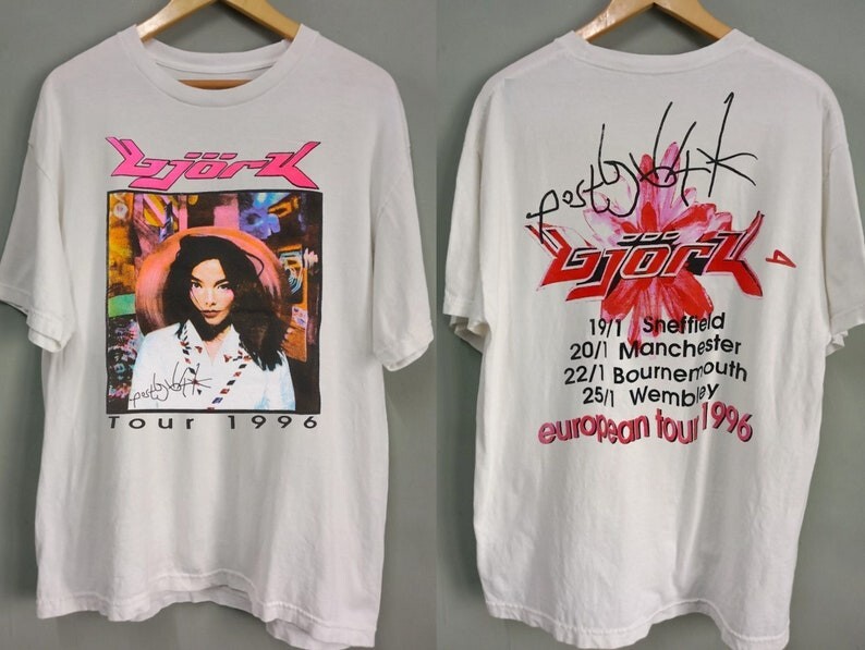 トップス Bjork Bjork Post European Tour 1996 T-Shirt, Bjork Tour '96 T-Shirt