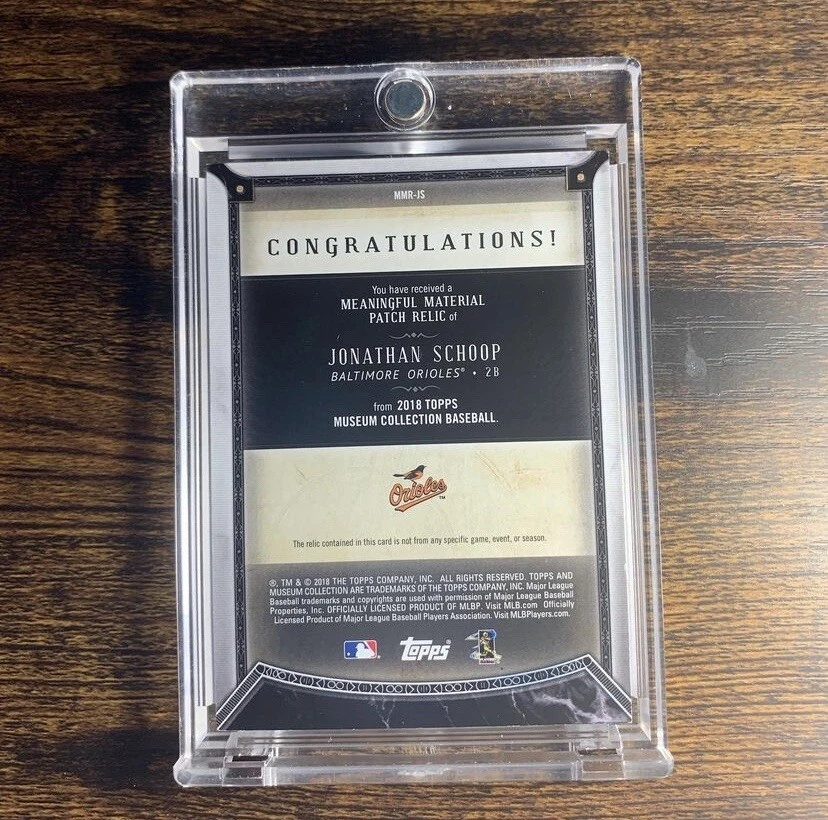 2018 Topps Museum Collection Jonathan Schoop Logo Patch /10 Meaningful Materials - Image 2 of 2