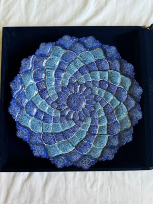 Vintage Persian Hand Painted Mandala Meenakari Plate Middle Eastern Folk Art