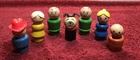 Lot of 7 Vintage Fisher Price Little People All Wood Heads & Wood Bodies