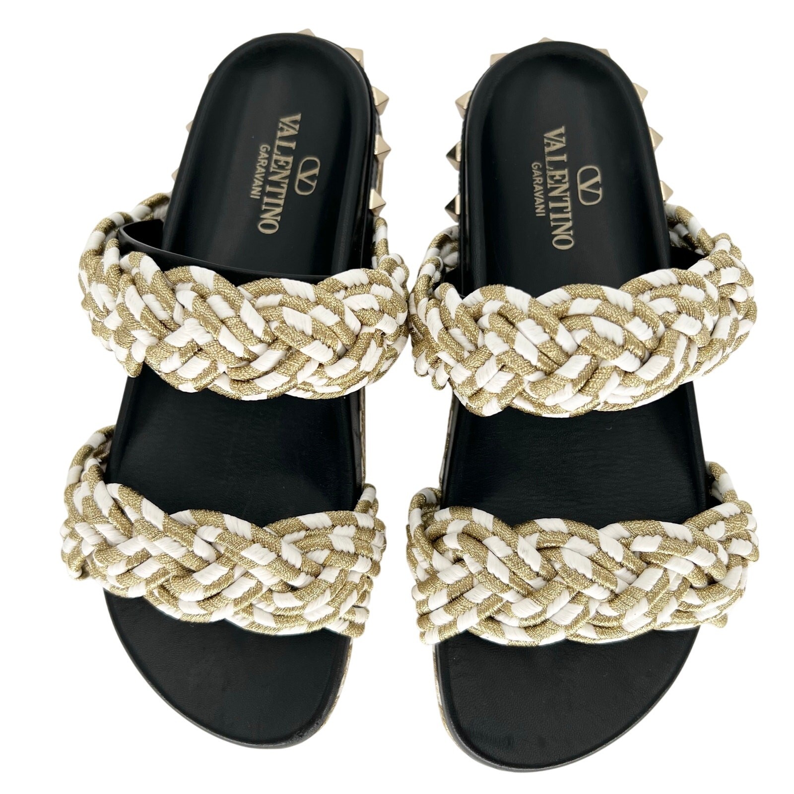 VALENTINO GARAVANI Rockstud Metallic Rope Slide Espadrille EU 37 Gold Sandals  thumbnail 7