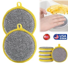 10× Reusable Double-Sided Dishwashing Microfiber Sponge Kitchen Cleaning Pads US