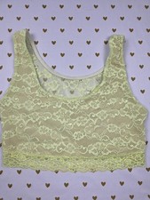Victorias Secret Pink Yellow Lace Stretchy Small Vintage Bralette Bra Top Tank