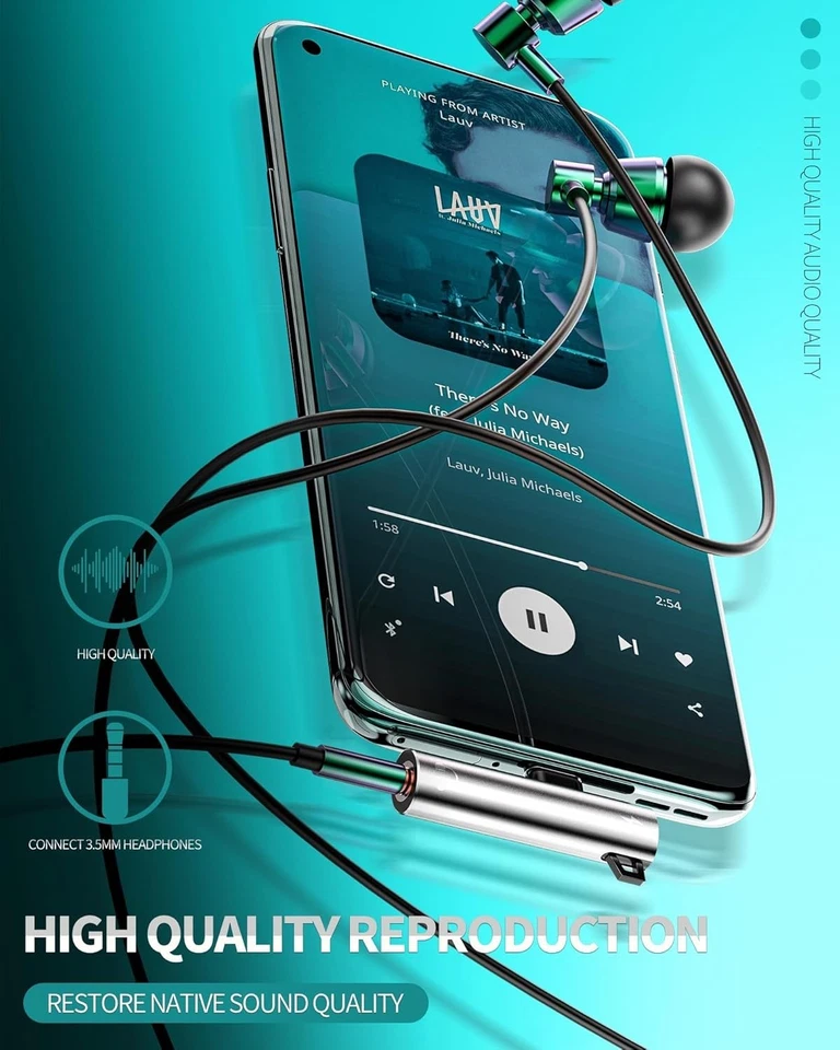 2 in 1 Type-C USB C to 3.5mm AUX Audio Headphone Jack Adapter Charger Cable New - Image 3 of 4