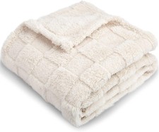 HOMRITAR 3D Gingham Fleece Baby Blanket for Girls Boys 30 x 40 Inch, A Cream