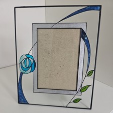 Blue RENNIE MACKINTOSH STYLE CELTIC ROSE GLASS FREE STANDING PICTURE FRAME