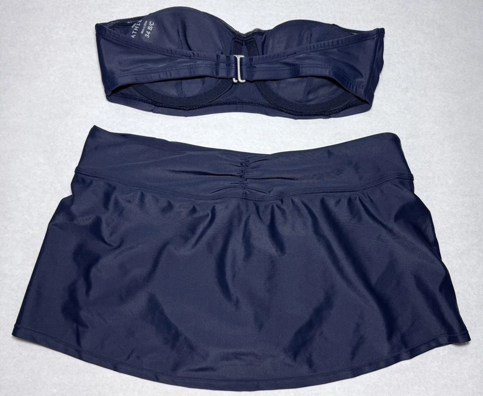 Athleta Swim Set 2 pc Blue Bandeau Top 34B/C SMALL Shirred Skirt Swimsuit - Image 2 of 4