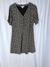 Lauren Conrad Dress Large (L) Black Pink Tan Floral Flutter Cap Sleeve Lined