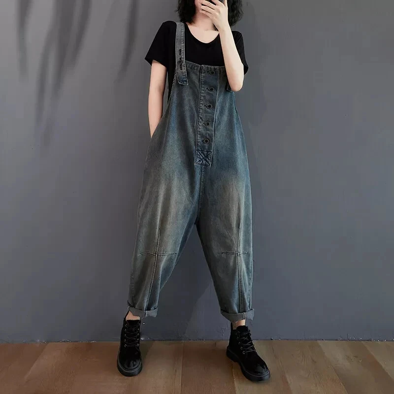 2025 Damen Jeans Latzhose Overall Mit Taschen Locker Arbeitshose Retro Stil - Bild 2 von 4