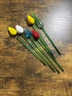 Vintage Murano Style Blown Glass Flowers Leaf Set of 6 Glass Tulip Decor