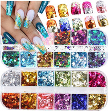 2 Boxes 24 Colors Chameleon Holographic Glitter Mermaid Nail Art Sequins 3D Flak