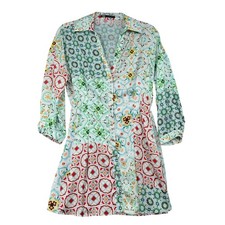 Zara Womens Patchwork Mosaic Tile Print Button Front Shirt Dress Multicolor S