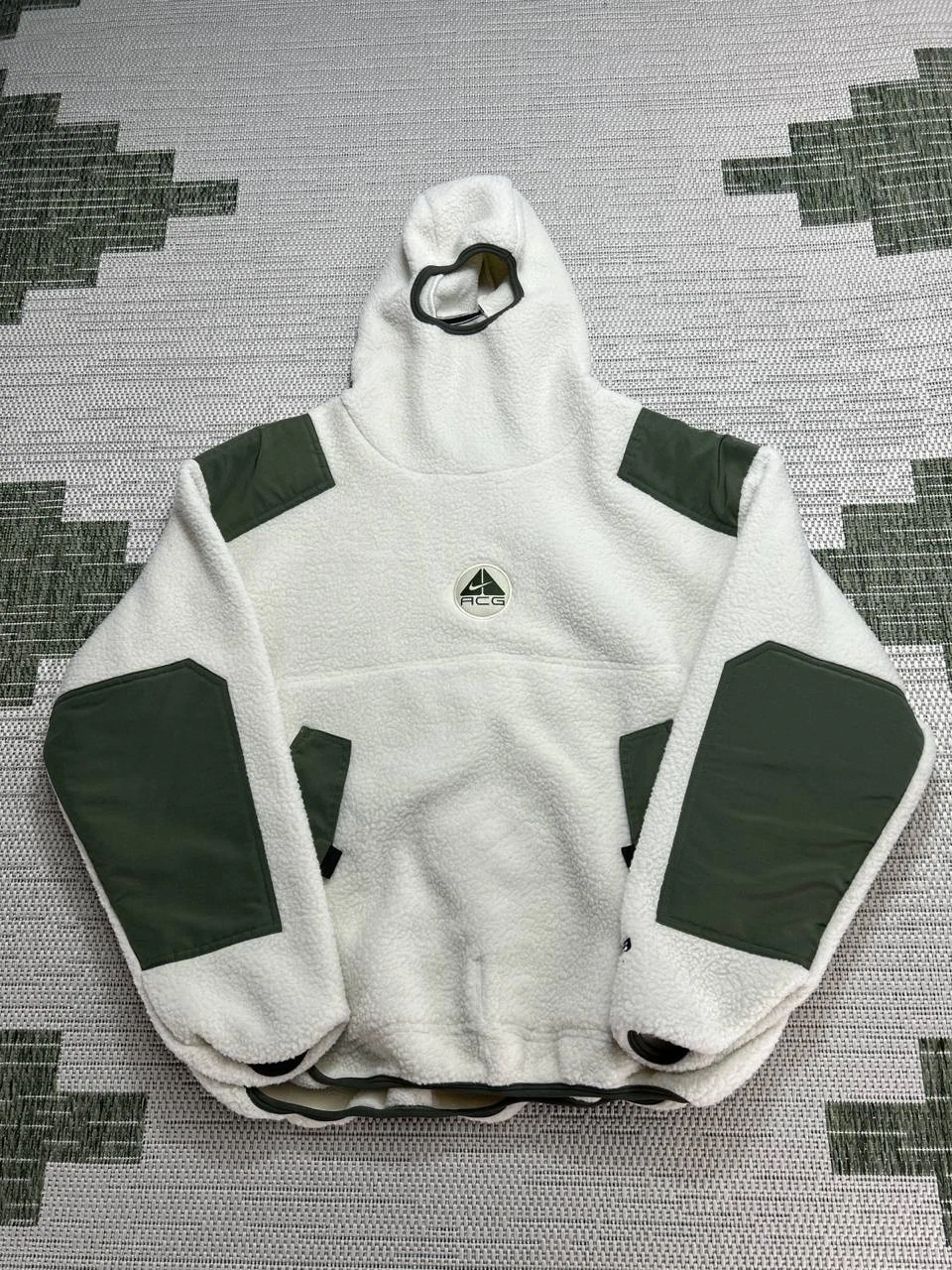 Vtg Nike Acg Nija Hoodie Mens Small White Green Thermal Insulated Fleece