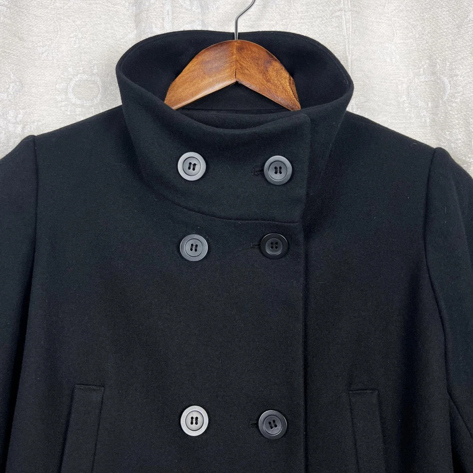 Uniqlo Wool Collection Abrigo Negro Doble Botonadura Cuello Soporte Largo Medio Chaquetón Foto 2 de 4