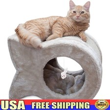 Fish Shaped Cat Scratcher W/ Plush Cave Interactive Toy Sisal Pad Cozy Durable
