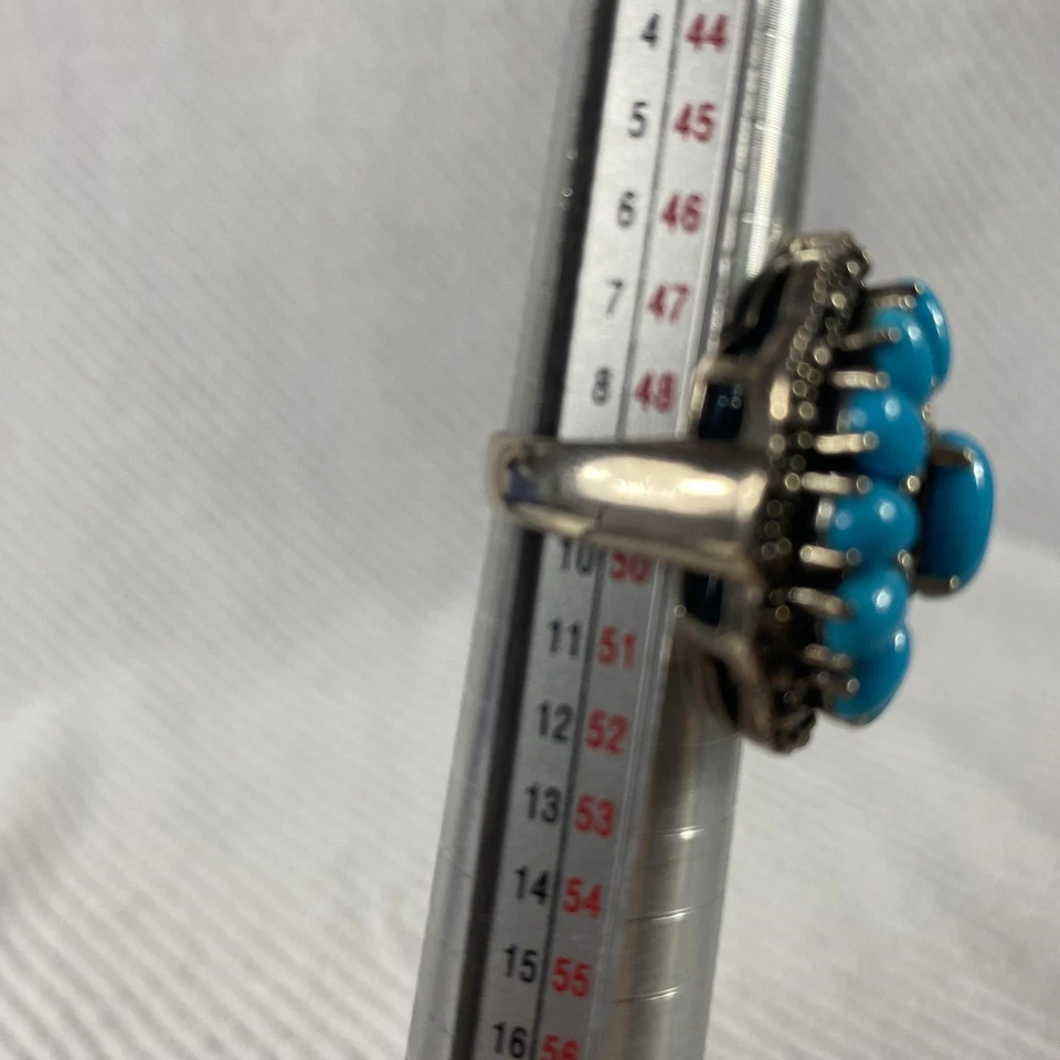 Sterling Silver Turquoise Cluster Statement Ring Womens Oval 4g Southwestern Sz5 - Image 2 of 4