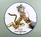 VINTAGE 12" ESSO TIGER EXTRA GASOLINE 1963 OIL GAS PUMP STATION PORCELAIN SIGN