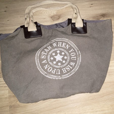 Damen Shopper Tasche grau Canvas Stoff beige ...