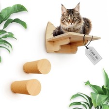 IDAE Cat Wall Shelves Set of 3   Solid Wood Cat Shelf with 2 Wall Steps - S3