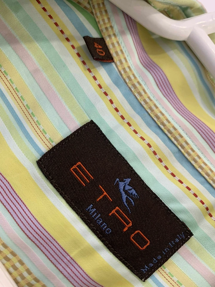 Camisa masculina listrada com botões Etro Milano feita na Itália 100% algodão tamanho G #C11 - Imagem 3 de 4