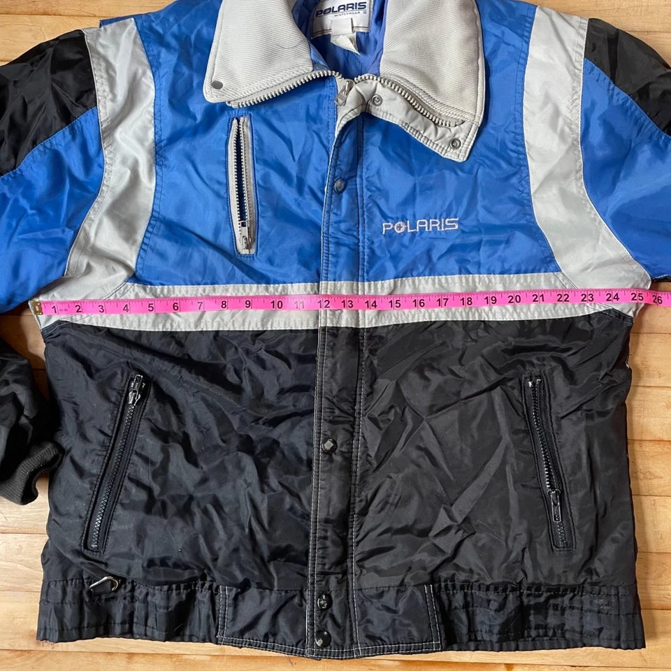 复古 90 年代 Polaris 冬季服雪地摩托车夹克 L 蓝色黑色美国制造联盟赛车 — 第 2/4 张图片