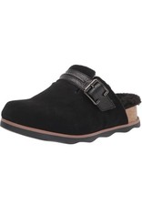 Clarks Collection Women's Brynn Black Suede Lined Buckle Strap Clog Slippers 6.5