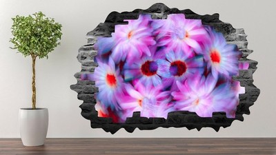 Psychedelic Pink Flowers 3D Broken Wall Decal Sticker Vinyl Mural for Home M-32