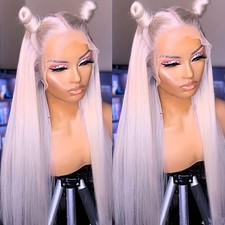 Glueless Synthetic Lace Front Wigs Heat Resistant Ice Pink Long Straight Hair