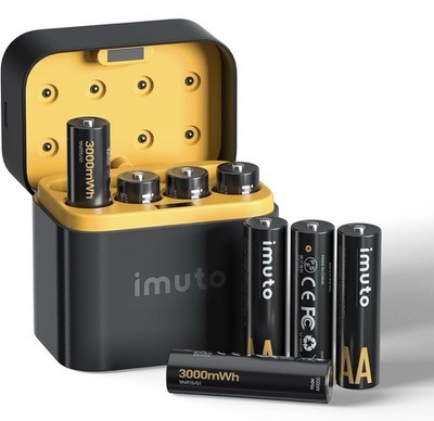imuto AA Rechargeable Lithium Battery Charger Set 3000mWh 8 Pack