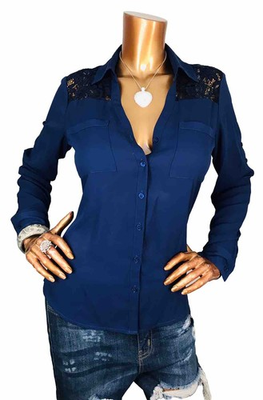 #ad Express Portofino S Top Slim Fit Navy Logo Button Up Shirt Long Slvs Lace V Cut $17.99