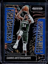 2024-25 Panini Prizm Black Giannis Antetokounmpo Fireworks Blue Prizm #/199