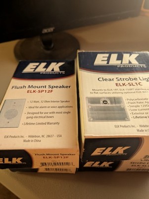 Qty 4 items, 2 ELK-SP12F Speaker, 2 ELK-SL1C Strobe Light Alarm System