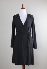 KOMAROV NWT $158 Slinky Stretch Solid Black True Wrap Dress Size Large